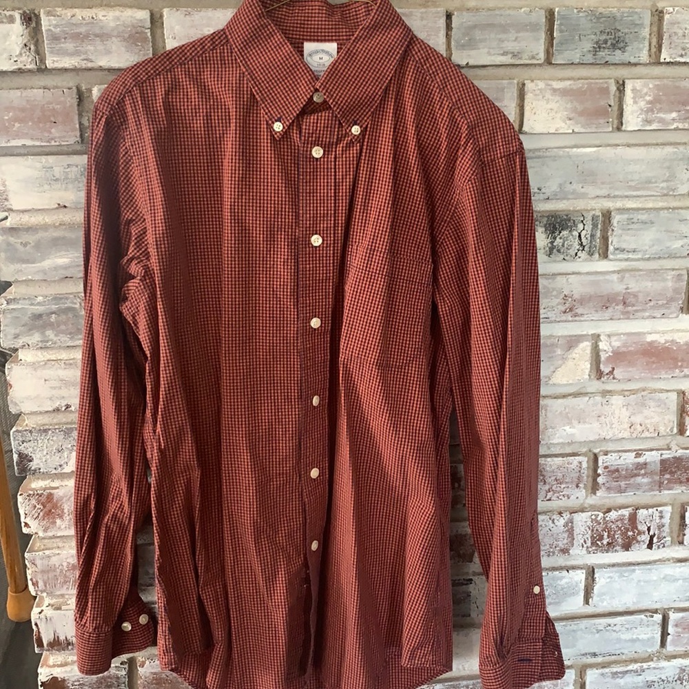 Brooks Brothers button down polo. Red checkered. Medium. Great condition.